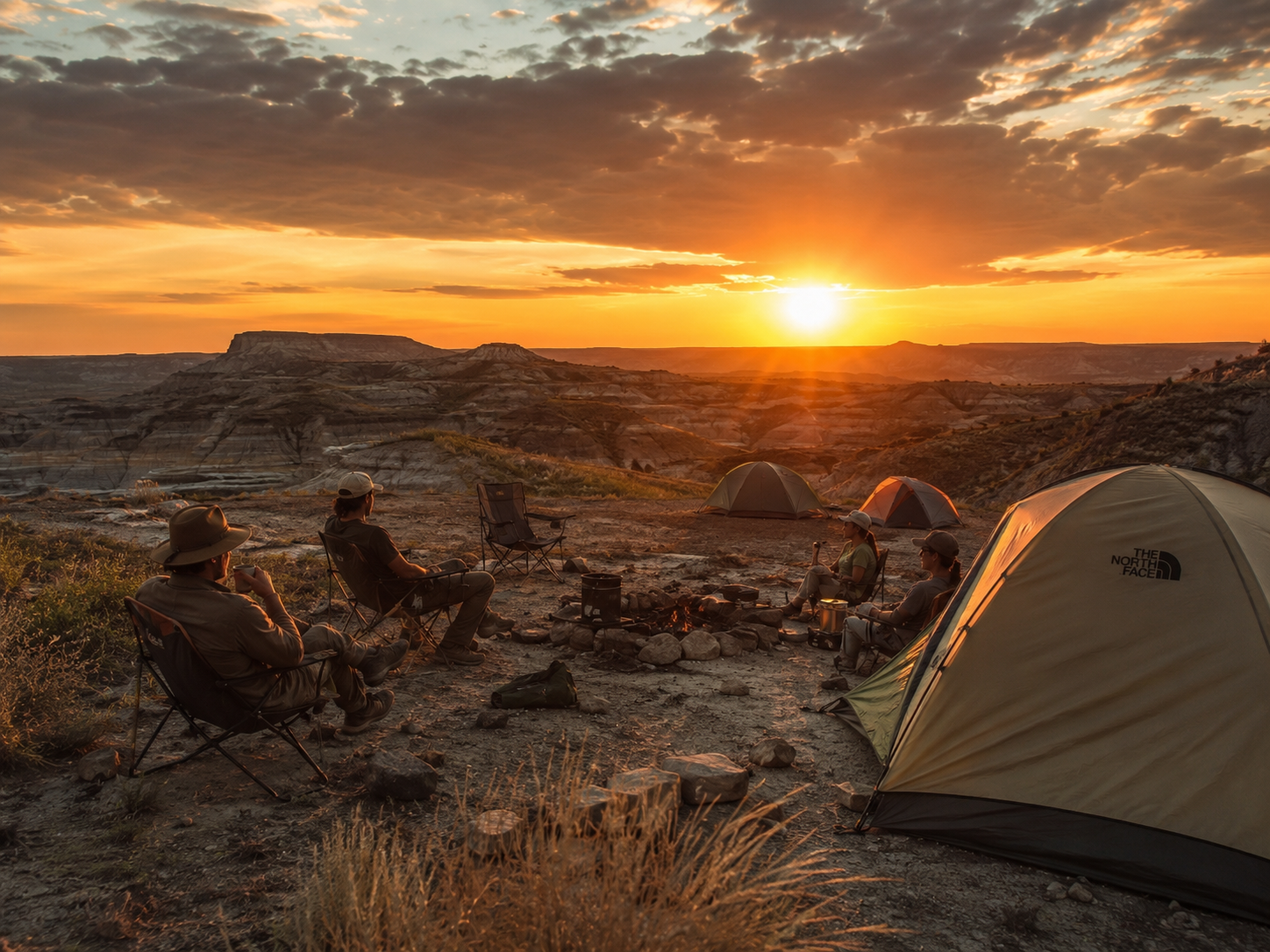 Paleo Prospectors camp at sunset
